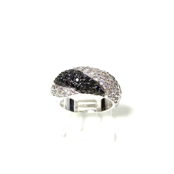Unbranded Jewelry - Black and Clear CZ Ring Rhodium Plated Size 5